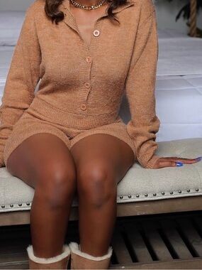 Jealous Tomato Brown Button-Front Knit Romper